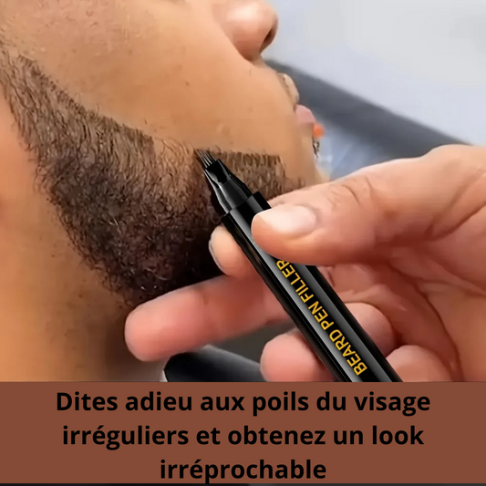 Homme appliquant un stylo de remplissage barbe waterproof noir pour combler les zones clairsemées et densifier la barbe